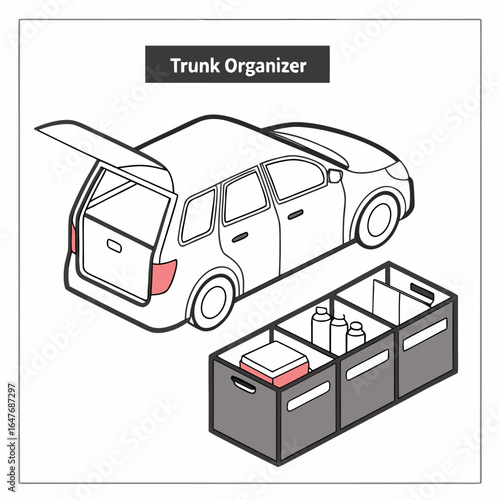 Gray car trunk organizer with bottles and box storage