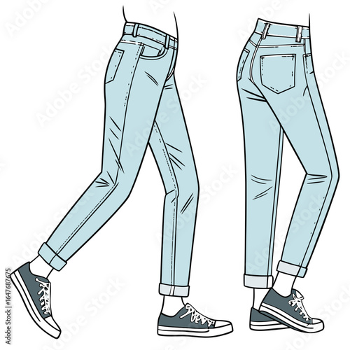 Light blue denim jeans and sneakers casual wear footwear
