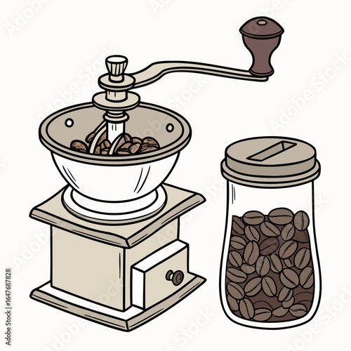 Vintage coffee grinder and beans manual grinder coffee beans