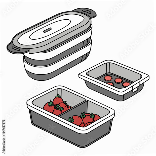 Collapsible food containers with strawberries and round slices