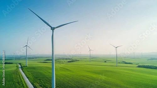 Aerial View: Serene Wind Farm Energy Production