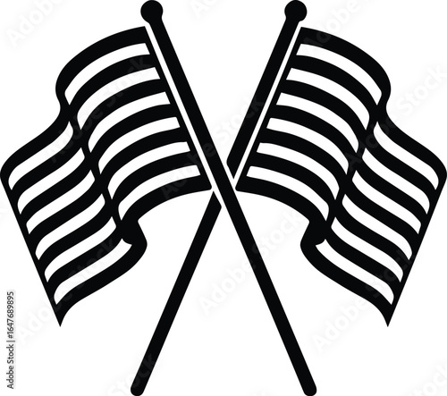 Two Crossed Flags Vector | International Flags Silhouette | Patriotic Clipart - black and white flags