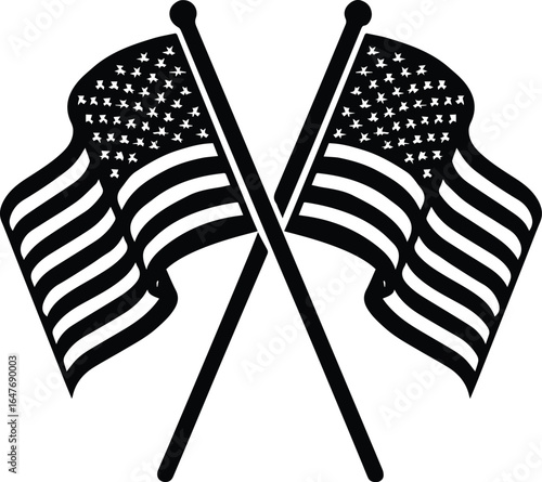 Two Crossed American Flags | Patriotic USA Flag Design | Stars and Stripes Vector