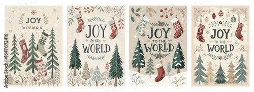 Festive holiday designs featuring stockings and trees for a cheerful seasonal mood.