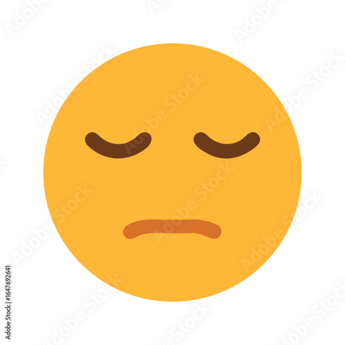 Illustration of a disappointed yellow emoji with downturned mouth and eyes closed