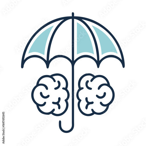 Mental health protection concept, umbrella shielding brain, protecting mental well being
