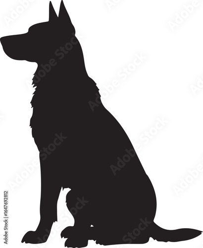 Black silhouette of a sitting German Shepherd dog white background