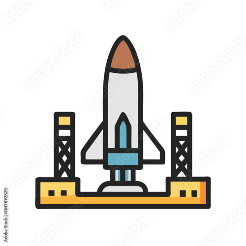 Cartoon Rocket on Launch Pad Ready for Space Travel Illustration Design
