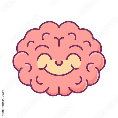 Delightful brain cartoon with a cheerful smile, representing intellect and happiness