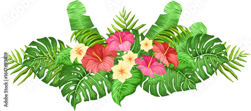 Vibrant Tropical Floral Arrangement with Hibiscus and Plumeria