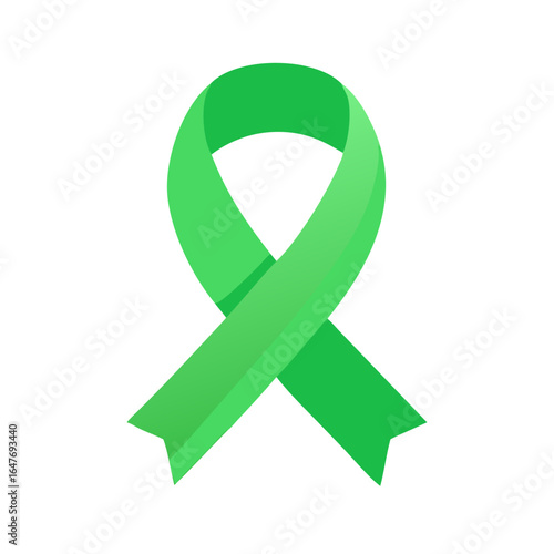 A bright green awareness ribbon for organ donation or mental health.