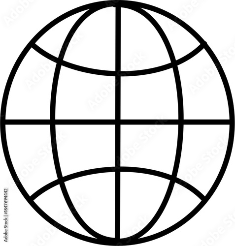 Simple Global Icon: Black Line Art World Map