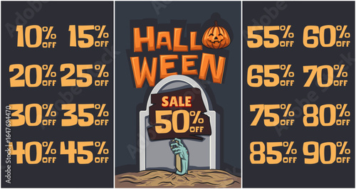 halloween sale discount percentage template vector illustration, work of hand drawn