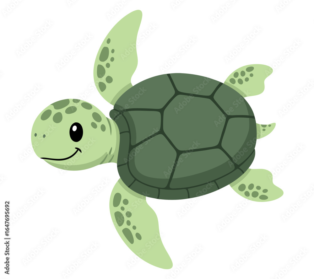 Obraz premium Cute and Happy Sea Turtle Swimming with a Cheerful Expression Underwater
