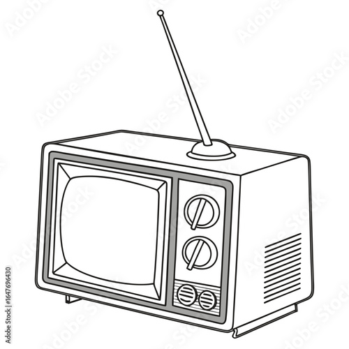 Retro television with antenna and knobs, a vintage electronic device isolated on white background