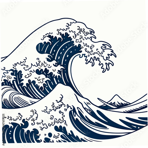 Great wave off kanagawa inspired illustration isolated on white background, a powerful and iconic image of natures force