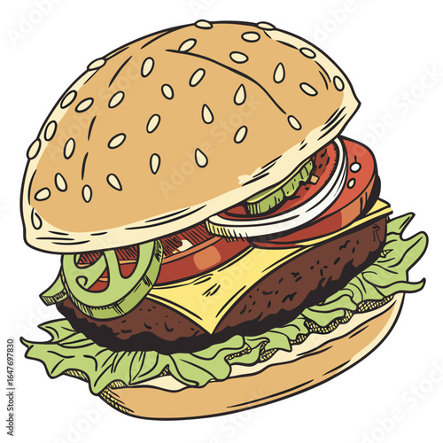 A delicious hamburger with fresh ingredients isolated on white background, perfect for a quick and satisfying meal at any time