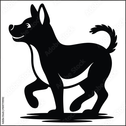 Vector illustration of black dog standing and walking isolated on white background