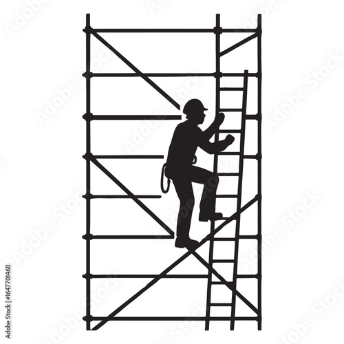Construction Worker Climbing Scaffolding Safety Icon