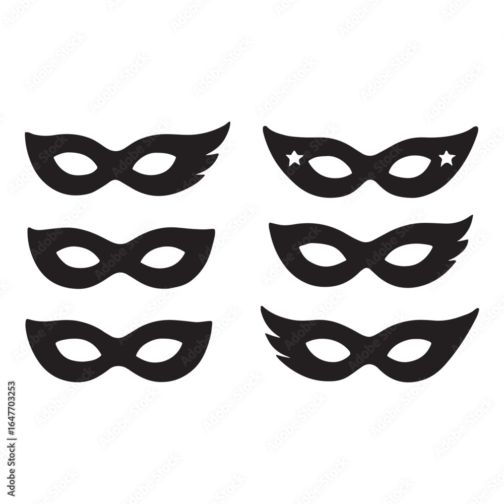 Fototapeta premium Masquerade Party Eye Mask Silhouette Vector Set