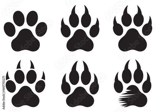 Black Animal Paw Print Silhouettes Collection Vector Design on white background
