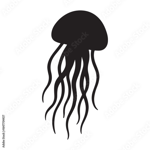 Jellyfish Ocean Sea Creature Silhouette Vector Illustration