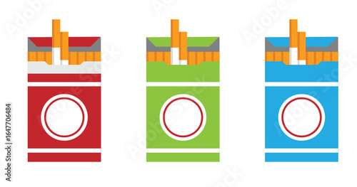 An Open Pack of Cigarettes Product Mock Up Different Colors. Bad habit product, health care and medicine vector art