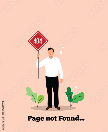 Business Man with Page not Found Sign. Technical difficulties on a website offline vector art