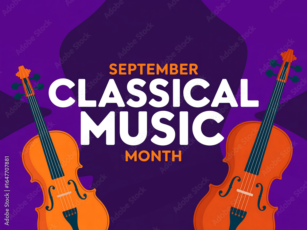 Obraz premium Celebrate september classical music month with these beautiful violins on a vibrant purple background