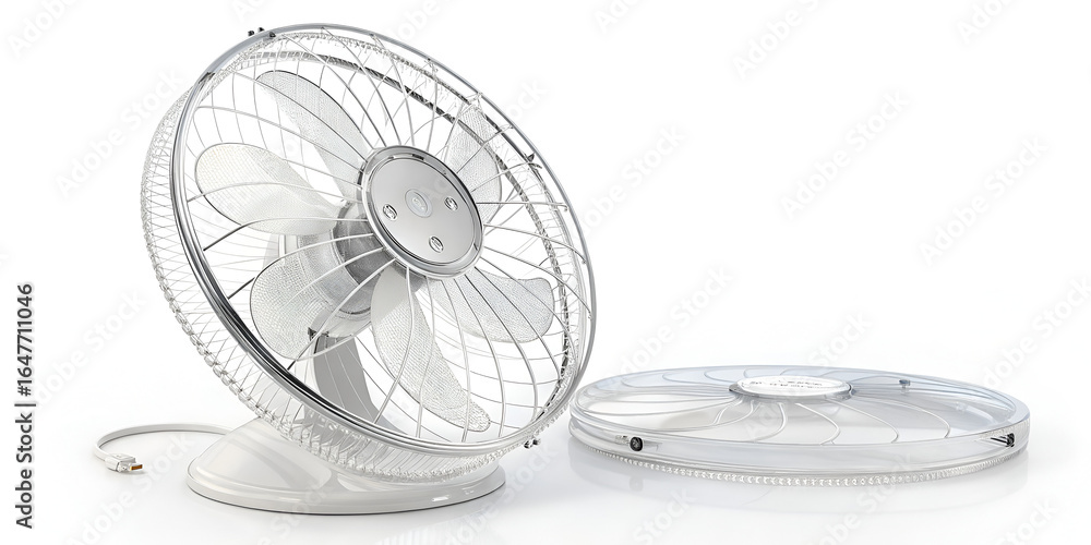 Naklejka premium Transparent acrylic fan isolated on white background for modern and sleek cooling design