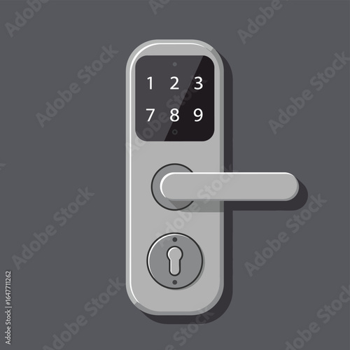 Modern smart door lock with keypad and keyhole on a dark background Keywords: smart lock, door lock, keypad, security, access, technology, modern