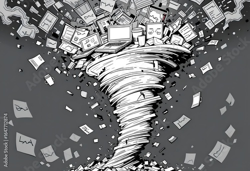 Office Paperwork Chaos: A Whirlwind of Documents and Devices
