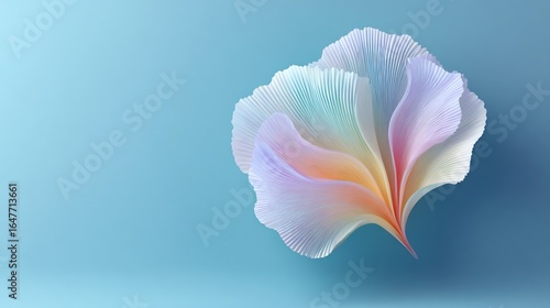 Delicate, layered floral art in pastel hues, casting shadows on a pale blue backdrop