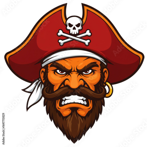 Cartoon pirate face with skull and crossbones isolated on transparent background