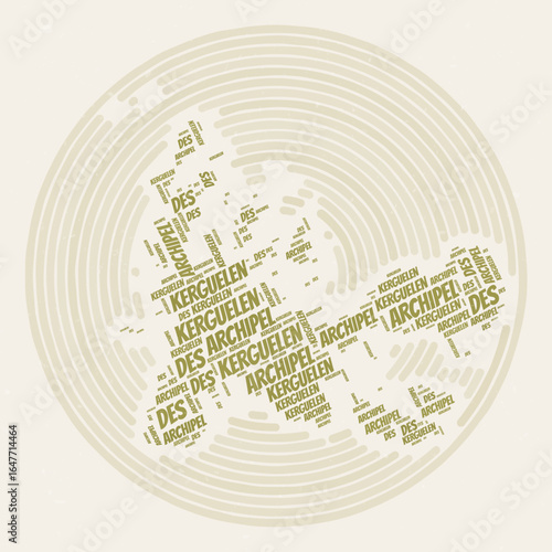 French Southern and Antarctic Lands Round Poster. Typography style image of Country. Regions word clouds of French Southern and Antarctic Lands. Vintage image design with scratch texture.