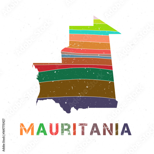 Mauritania map design. Shape of the country with beautiful geometric waves and grunge texture. Astonishing vector illustration.