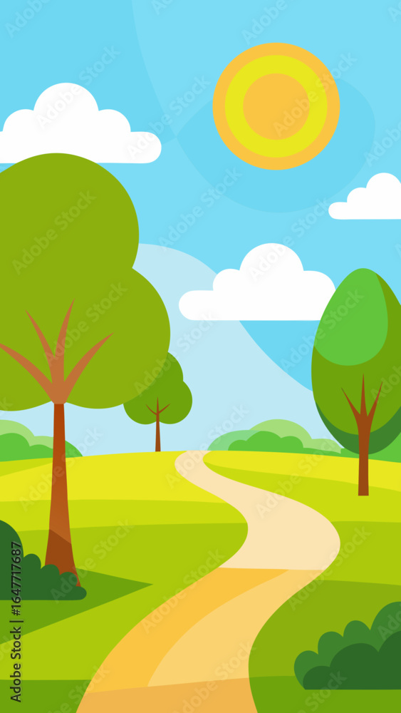 Obraz premium flat design sunny park trees walking path