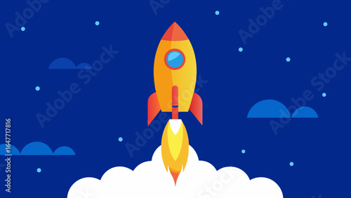 flat design space rocket launch scene