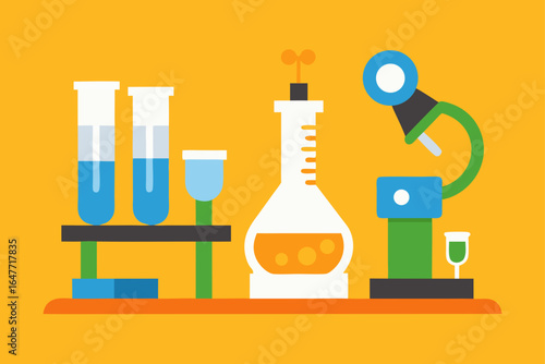 science lab beakers microscope research