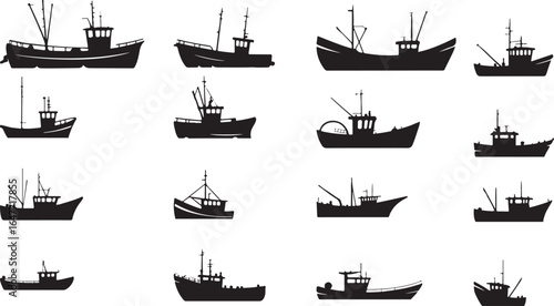 Fishing Boat Icons in Black and White