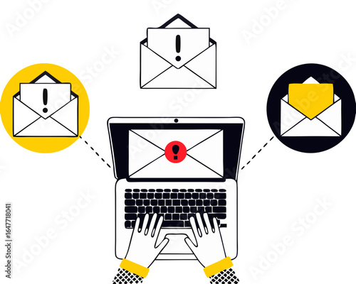 Urgent Email Notification on Laptop Vector Illustration red mail security alert

