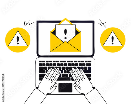 Phishing Email Alert on Laptop — Email Security Warning Vector

