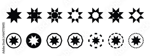 Collection of Black and White Star-Shaped Quilt Patterns.