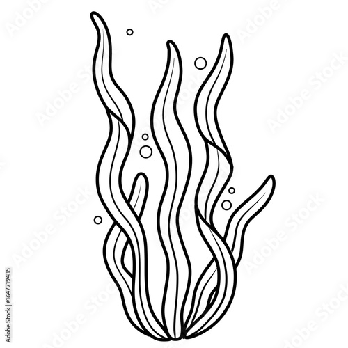 Cute seaweed under the sea black doodle outline.