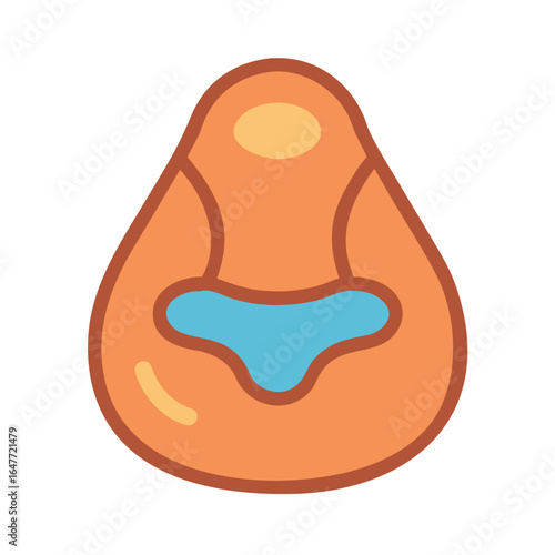 Modern flat design icon of ergonomic orange bean bag chair on black backdrop