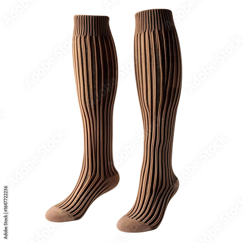 Pair of striped knee high socks isolated on transparent background