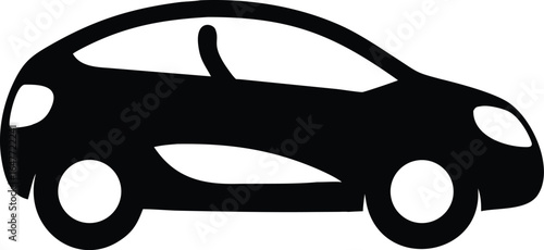 Black silhouette icon of a modern compact car viewed from the side automobile vehicle