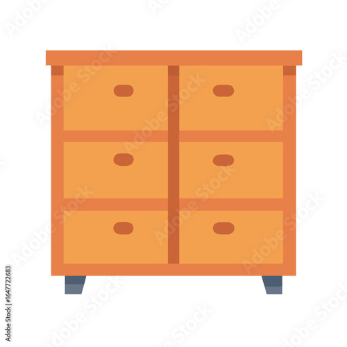 Chest of drawers icon in flat style with six drawers and wooden texture