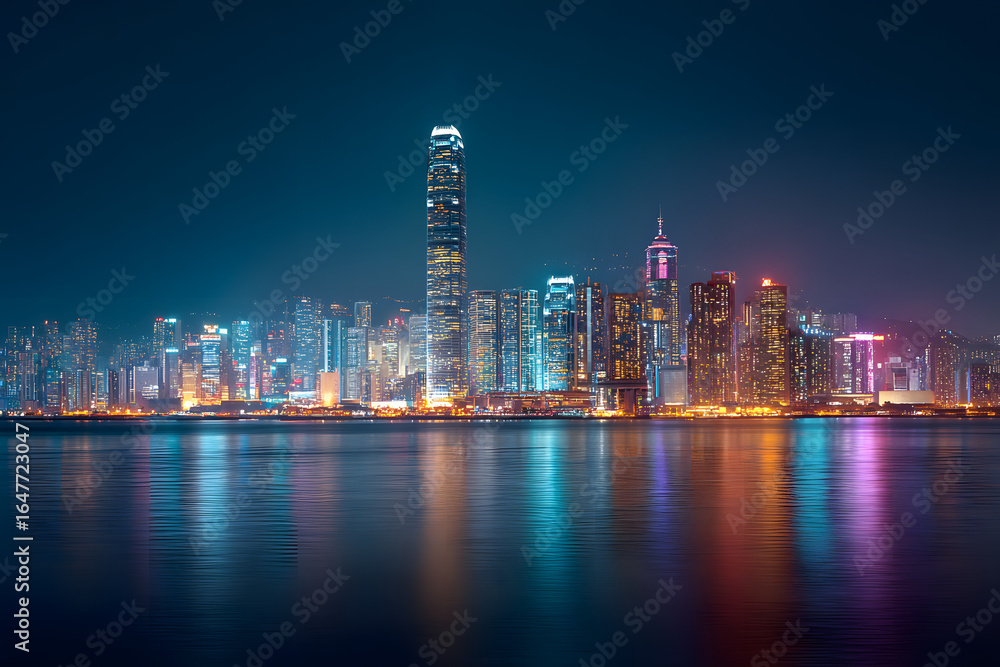 Fototapeta premium City night landscape on water