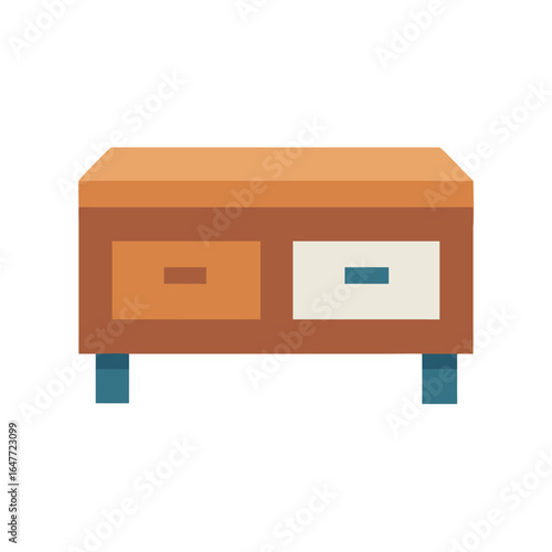 Pixelated bedside table with drawers, simple retro design on a black background